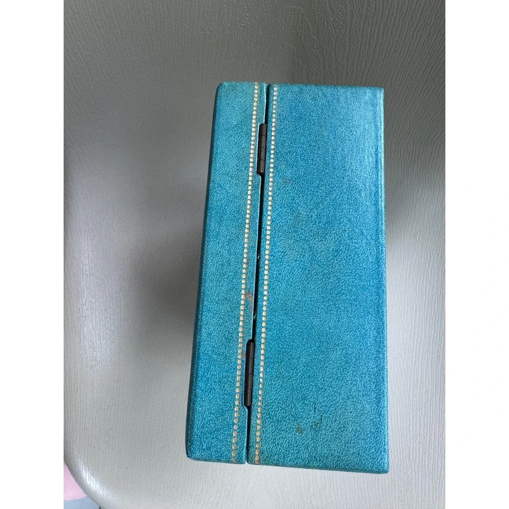 1950s Bond St. Blue Mid Century Folding Jewelry Box w Mirror Vintage Vanity Case